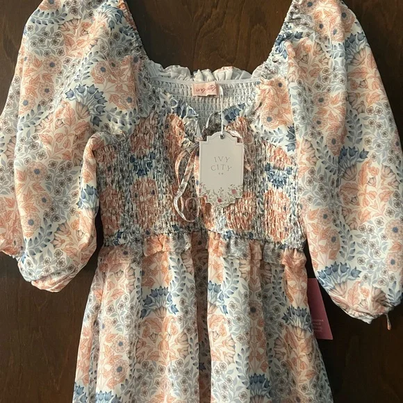 Ivy City Co Peach and Blue Floral Maxi Dress - Picture 4 of 6